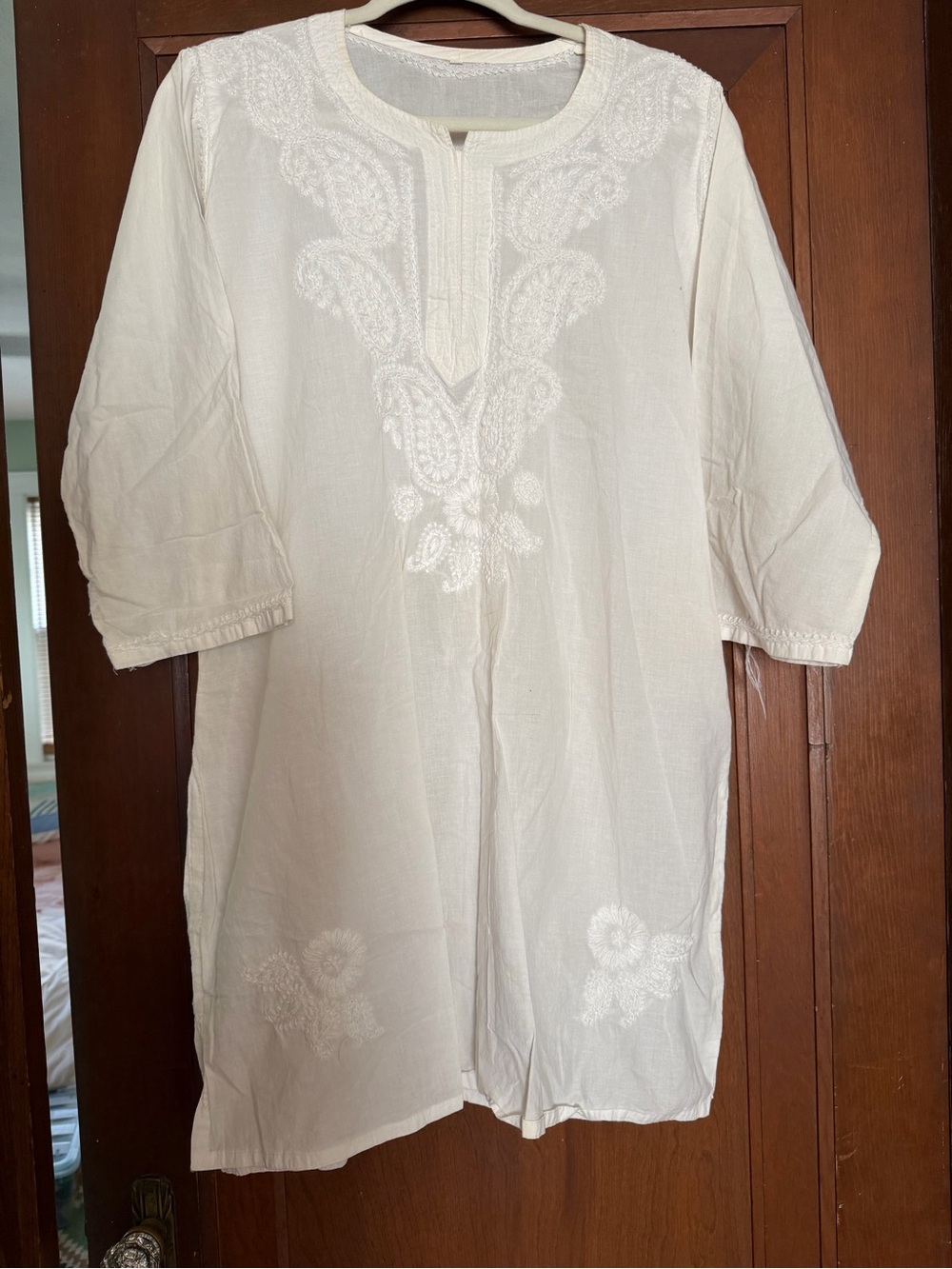 White Embroidered Tunic Top from India